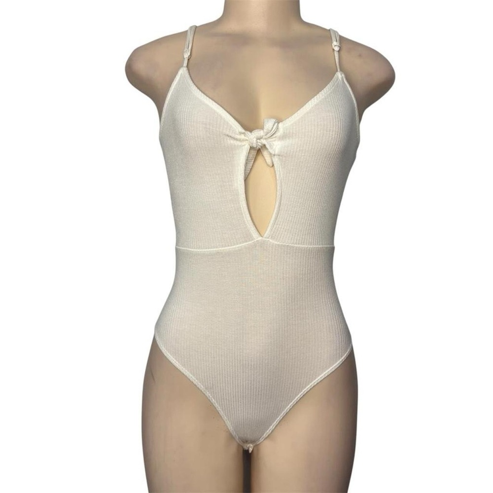 Wild Honey white Ribbed Tie-Front Bodysuit